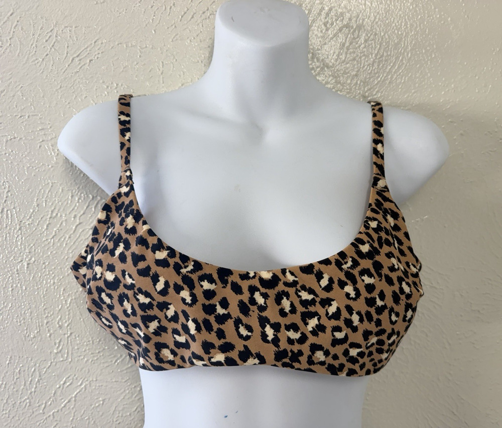 Aerie brown Animal Leopard Print Scoop Neck Lightly Padded Beach Bikini Top Lg